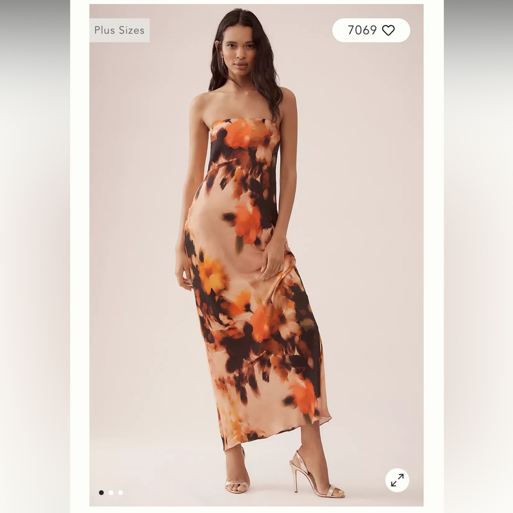 Anthropologie Strapless Maxi Dress in Peach, Orange & Black Floral